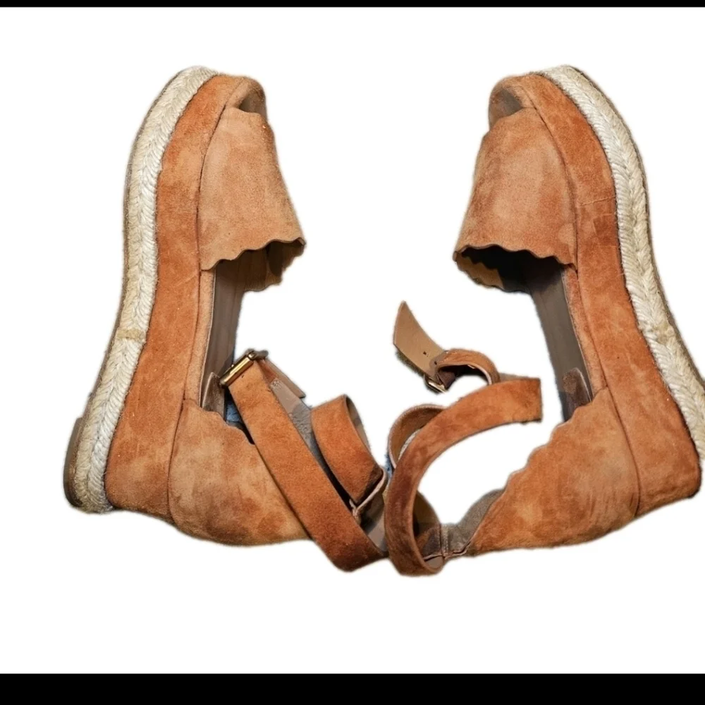 Chloé Lauren Womans Tobacco Suede Espadrille Wedge Designer  Sandals 38